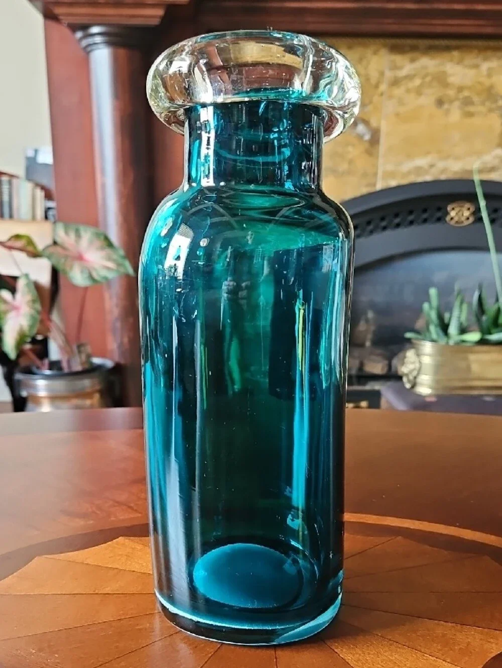 Teal Turquoise Indented Art Glass 